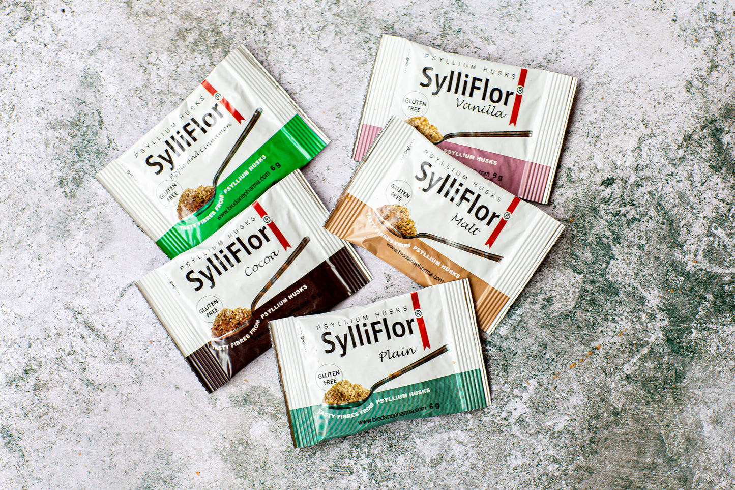 SylliFlor Taster Pack 5 x 6g - (Plain, Apple & Cinnamon, Cacao, Malt & Vanilla) - RoCa Healthcare