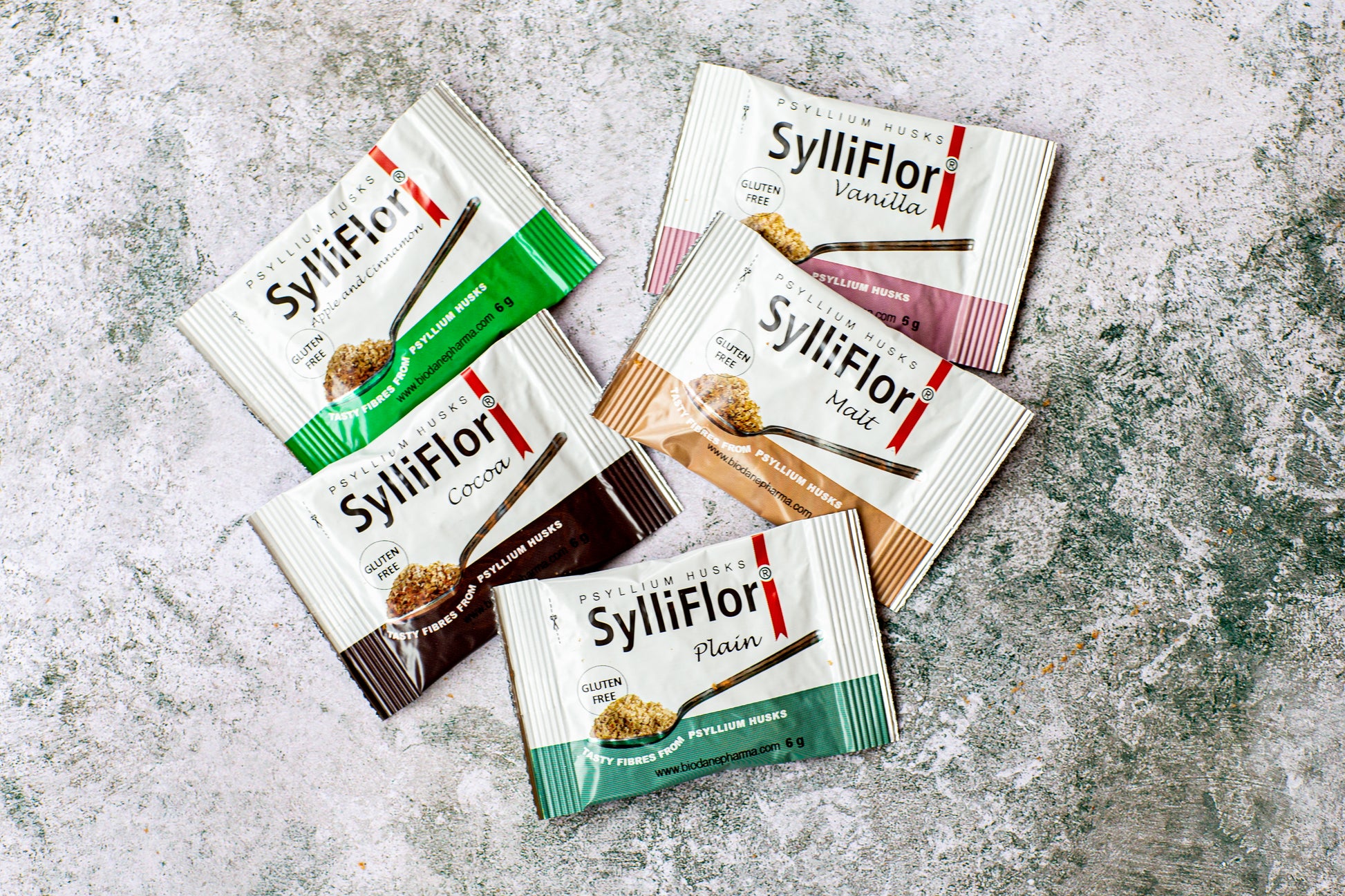 SylliFlor Taster Pack 5 x 6g - (Plain, Apple & Cinnamon, Cacao, Malt & Vanilla) - RoCa Healthcare